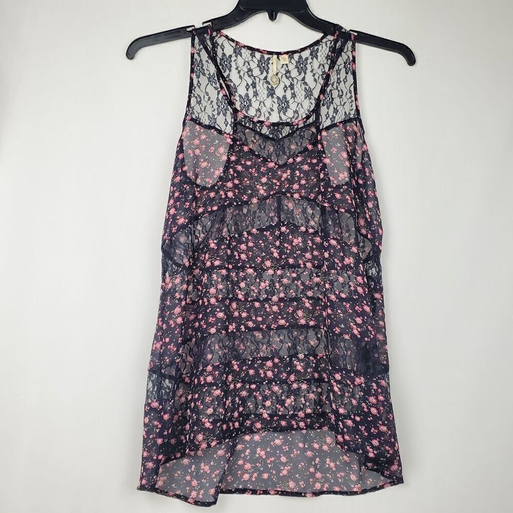 Robin K. - Small - Floral Sheer Sleeveless Blouse Top